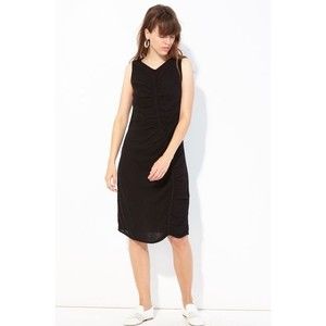 Raquel Allegra Gathered Gauze Column Dress 2 Medium Black 100% Cotton